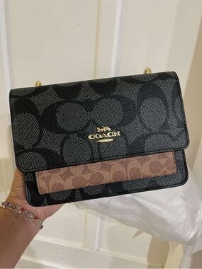 Coach Black & Brown Signature Colorblock Chain Crossbody